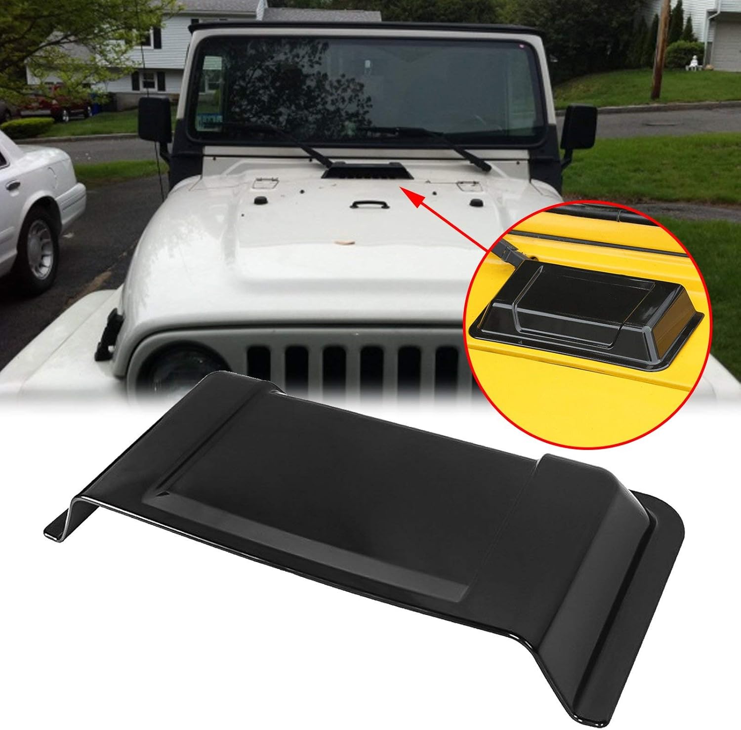 Xotic Tech Hood Air Scoop Vent Cover Compatible with Jeep Wrangler JK TJ 1998-2018 (Black)