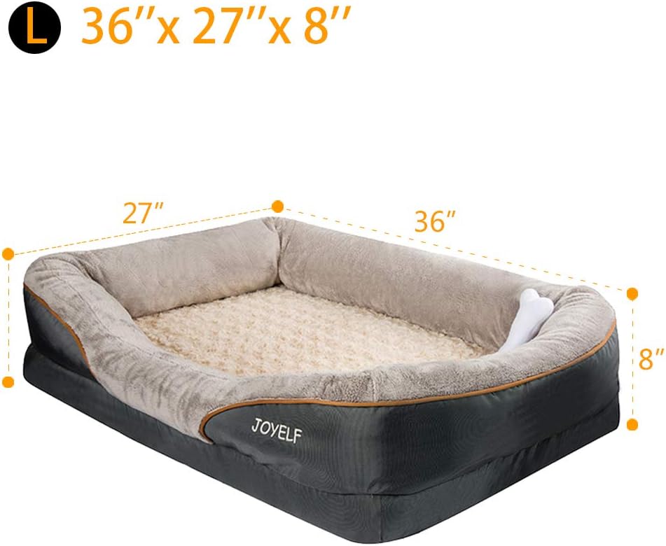 JOYELF Orthopedic Dog Bed Memory Foam Pet Bed with Removable Washable Cover and Squeaker Toy as Gift Pack of 2