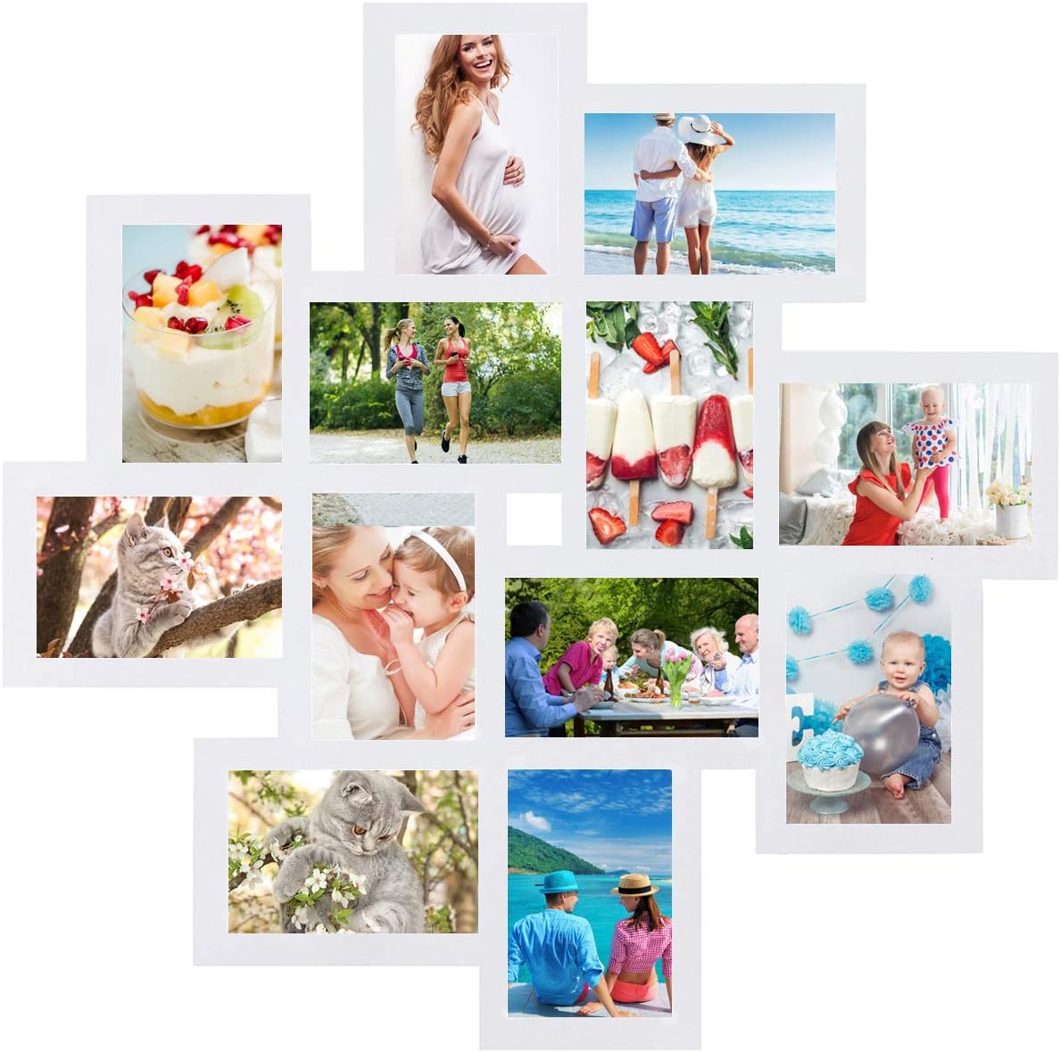 Adeco [PF0206] Decorative Black Wood Wall Hanging Collage Picture Photo Frame, 12 Openings, 4x6