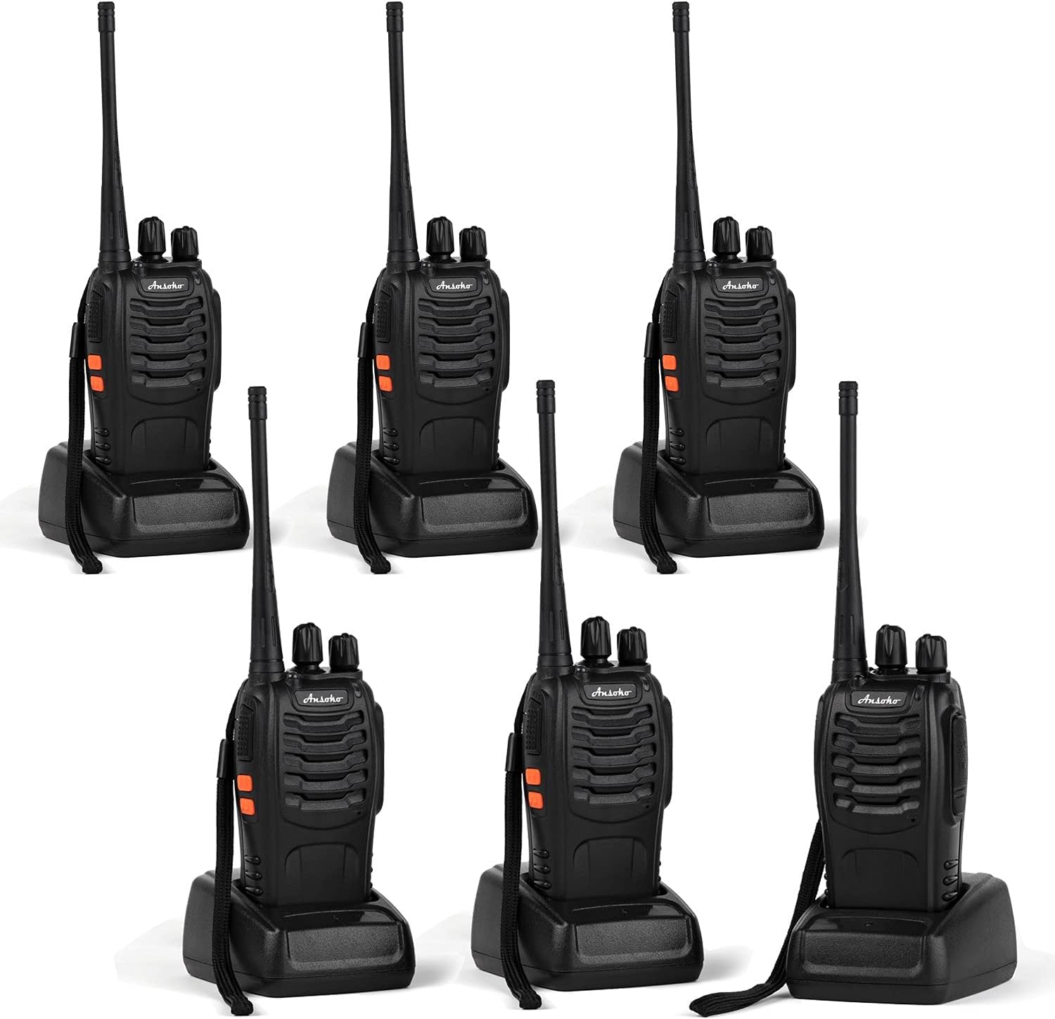 Ansoko Walkie Talkies for Adults Rechargeable 16-Channel Amateur Radio with Earpieces and Li-ion Batteries (Pack of 6)
