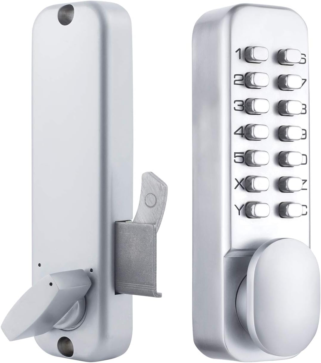 Stainless Steel 100% Mechanical Door Locks with Keypads Door Knob, Waterproof Keyless Entry Door Keypad Deadbolt Lock with Handle, Digital Combination Front Sliding Door Lock, Easy to Install (Silver) Pack of 2