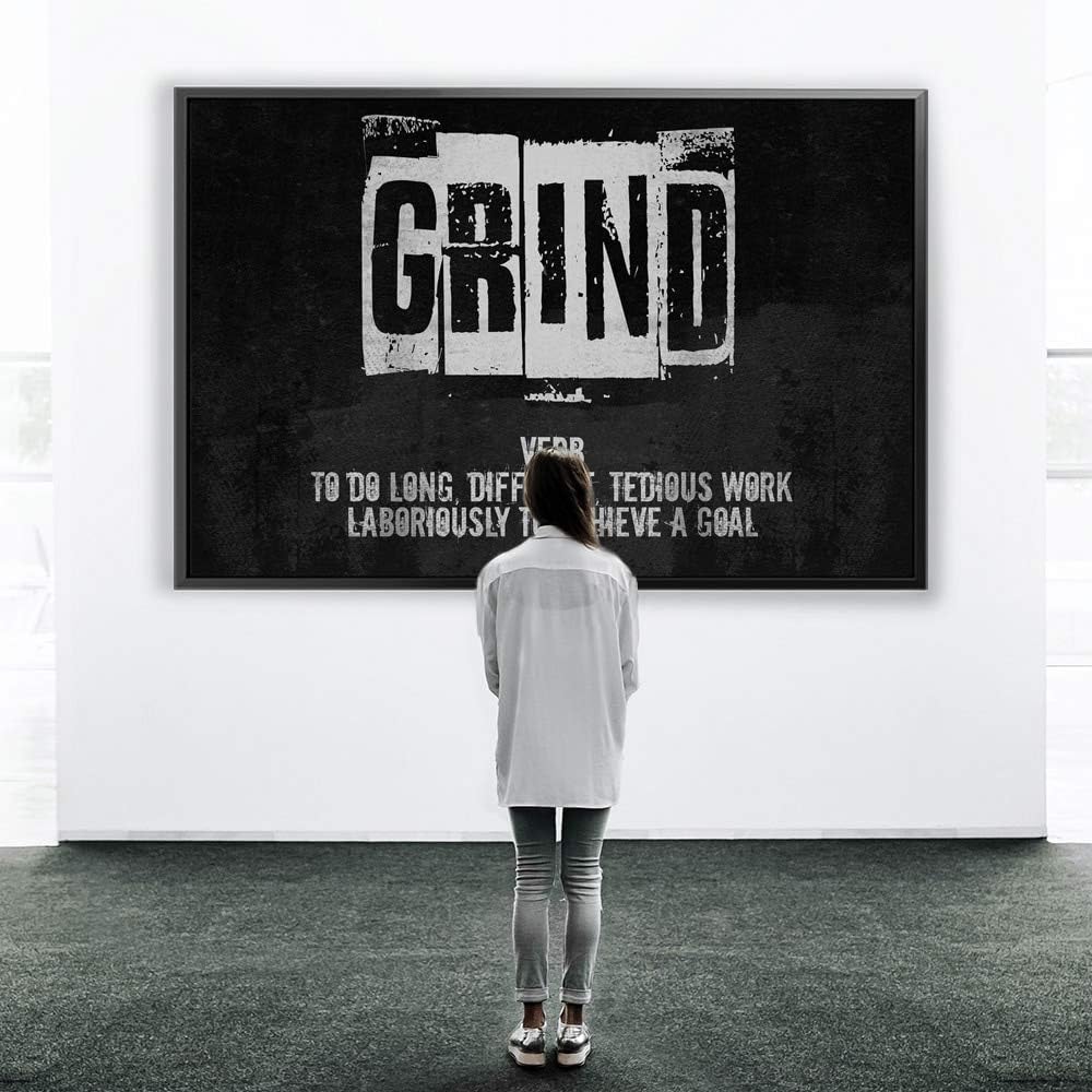 AWESOMETIK Grind Noun Definition Quotes Motivational/Inspirational Collection Canvas Art/Office Decor/Gym and Home. Ready to Hang. Made in USA (24in x 18in Modern Black Framed)