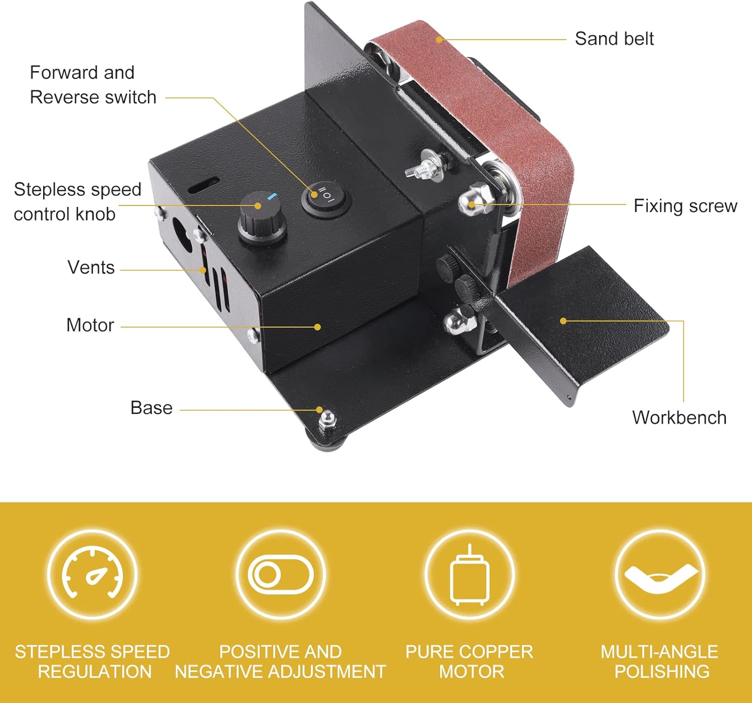 DIY Mini Belt Sander 180W 1.2x18in Electric Polishing Grinding Belt Machine Electric Belt Sanding Machine Electric Knife Grinder Sharpener with 15PCS Abrasive Belts for DIY Woodworking,Metal,Knife