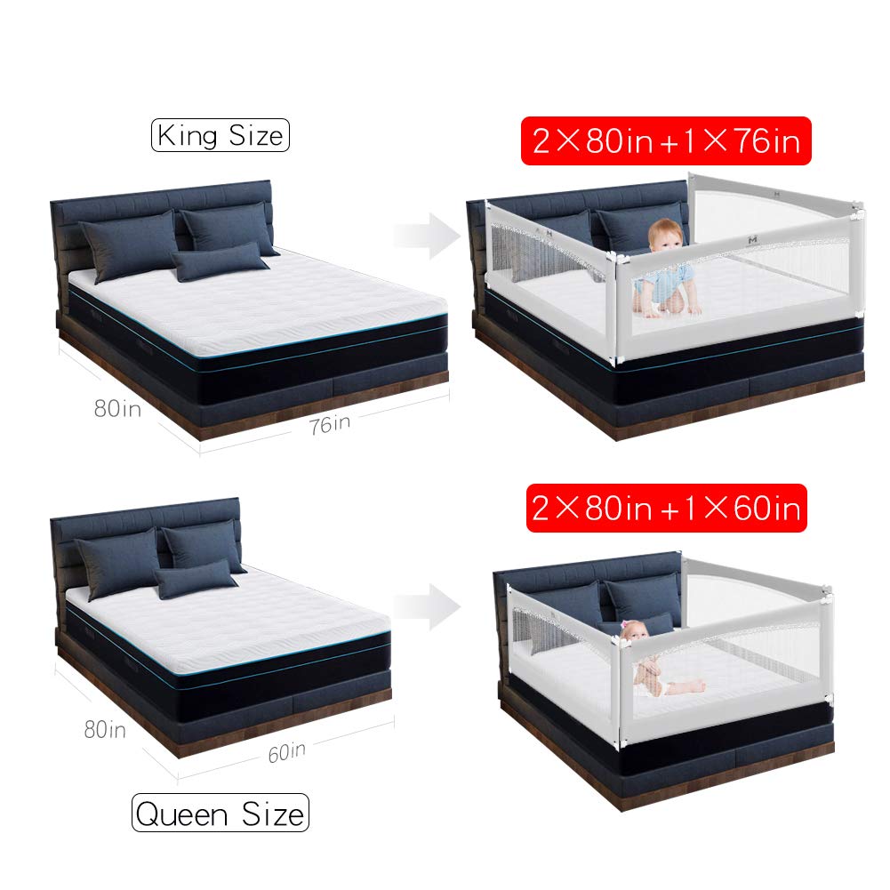 MAYbabe Bed Rail. Baby Bed Rail. Extra Long and Tall Kids Bed Rail Guard -Bed Guard Rails for King&Queen 80 inches Long(Gray-1 Pack)