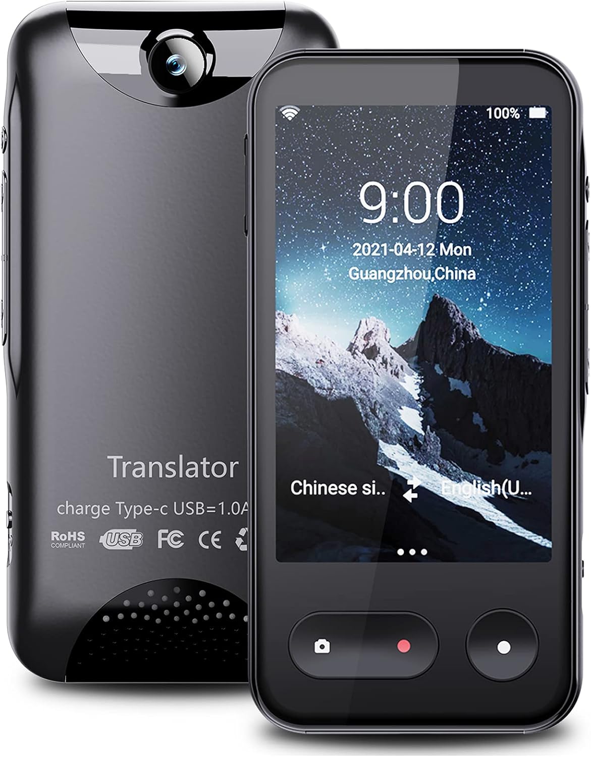 Weinsentking Real Time Two-Way 138 Language Voice Translator Support 4G SIM Card and Built-in Data and Text-to-Translate Camera/Black