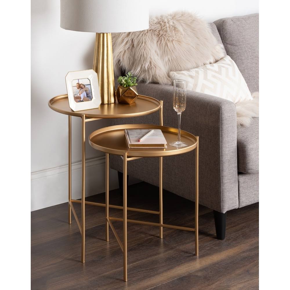 Kate and Laurel Ulani Set of 2 Nested Round Metal End Tables - 2 Piece - Black/Gold