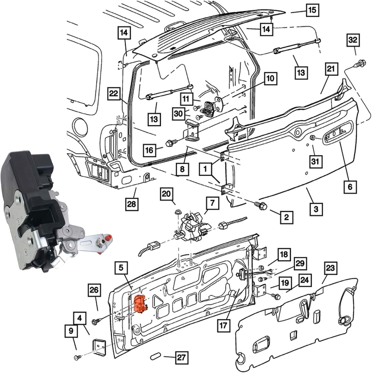 931-713 Rear Tailgate Lock Latch Actuator Motor Compatible with Jeep Liberty 2.4L 2.8L 3.7 2003-2007 55360641AA MSQ-CD Pack of 2