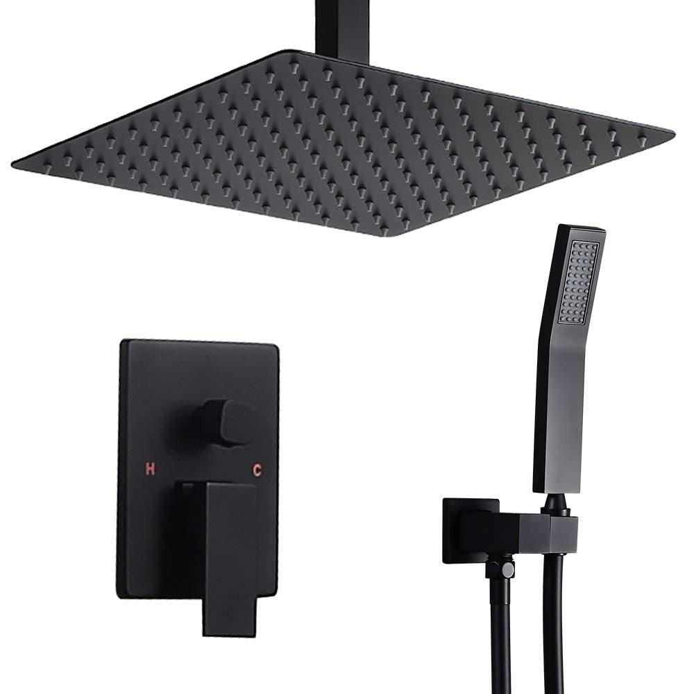Homary Contemporary Matte Black 12& Rain Shower Set Square Shower Combo System