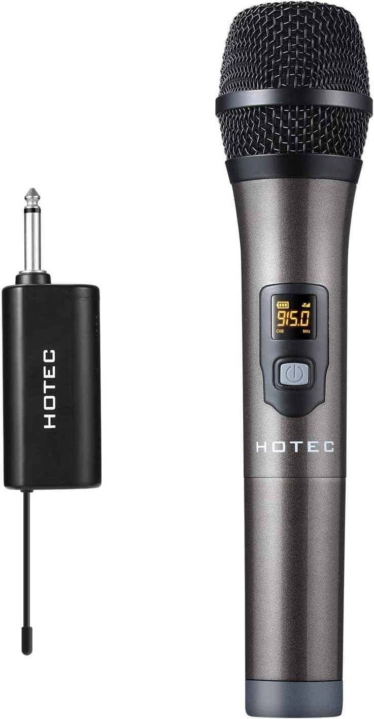 HOTEC UHF Wireless Dual Handheld Microphones with Rechargeable 1/4” Output Mini Portable Receiver for Live Performance Over PA, Mixer, Speaker (H-U26C) Pack of 2