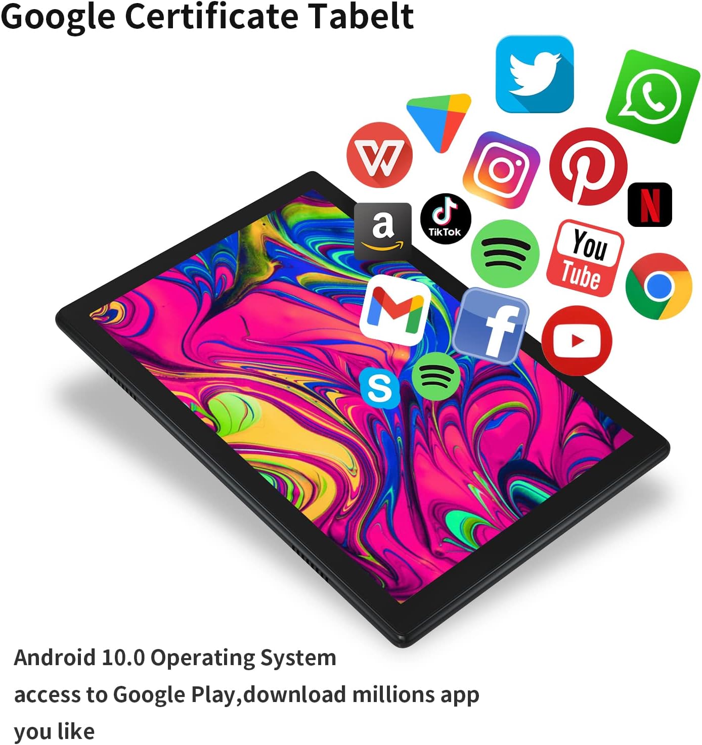 Tablet 10 Inch, Android 10.0 Tablets, Quad-Core 2GB RAM 32GB ROM, Expand Storage 128GB, 1280x800 IPS HD Touchscreen Display, 6000mAh Battery, Dual Cameras, WiFi Bluetooth Google Gaming Tablets(Black)