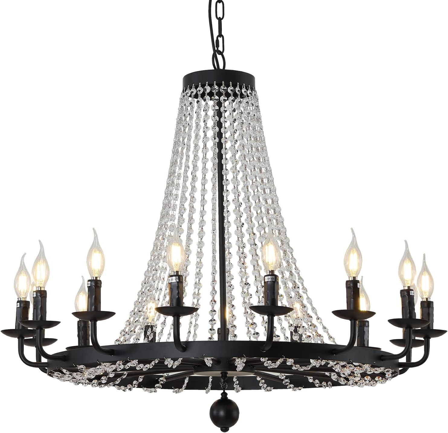Uboxin Rustic Black Wagon Wheel Chandelier 15 Light ,Industrial Country Style Pendant Light Fixtures,Kitchen Island Lighting Crystal Chandelier Candle E12 for Dining Room (Black, 33in-15 Lights)