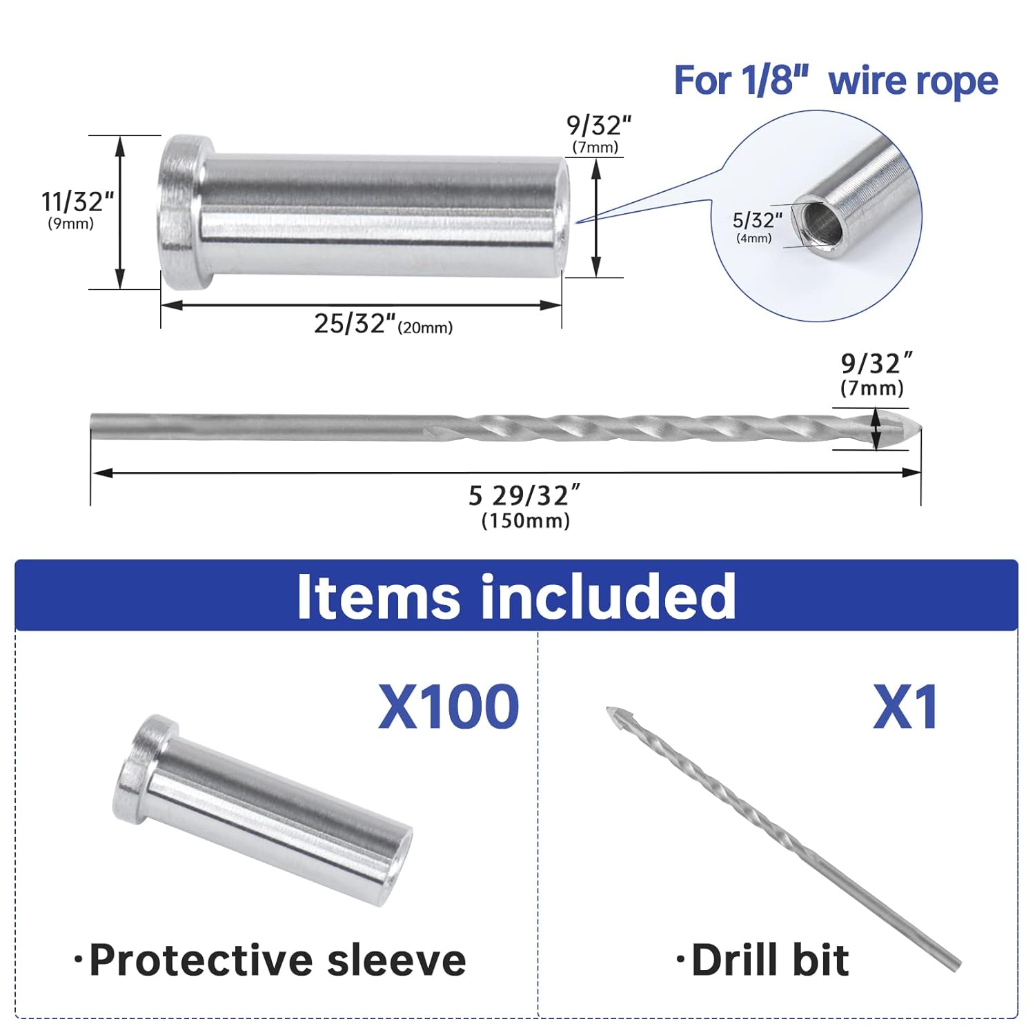 Muzata 100Pack Stainless Steel Protective Sleeves Cable Railing Kit Hardware for 1/8