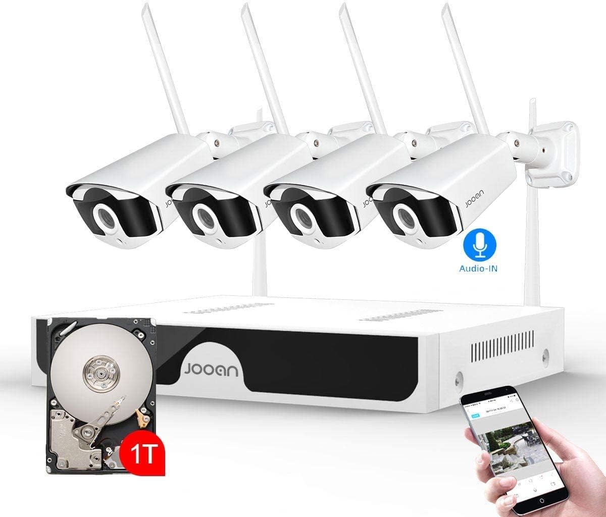 [Expandable 8CH, 2K,Audio] Wireless Security Cameras System Outdoor, 3.0MP 1296P H.265 One-Way Audio,Night Vision,Motion Detection,Remote Access,Metal Case- with 1TB Hard Drive