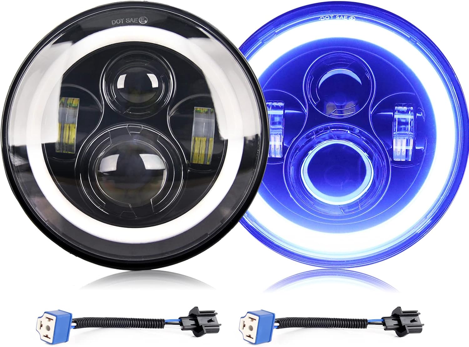 7 inch led headlight, Round H6024 led Headlight Blue Halo headlight Running Amber Turn Signal Seal Beam 7