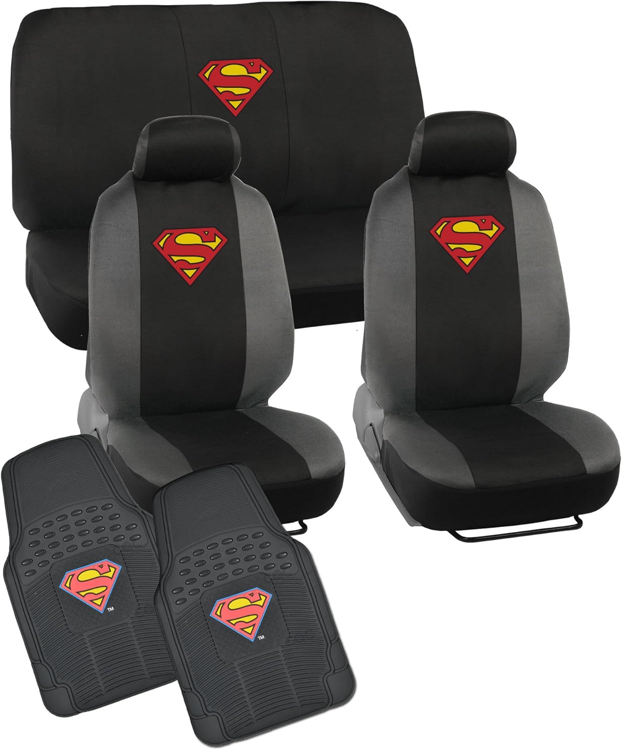 Warner Brothers Batman Seat Cover, Rubber Floor Mat for Car - Universal Fit Auto Accessories Pack of 2