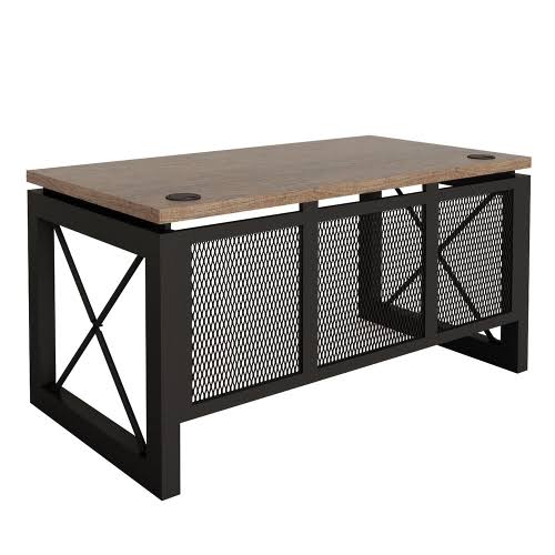 NBF Urban Compact Desk 60x22W x 32x22D Weathered Walnut Laminate Top/Black Accents Signature Series (14397_11)