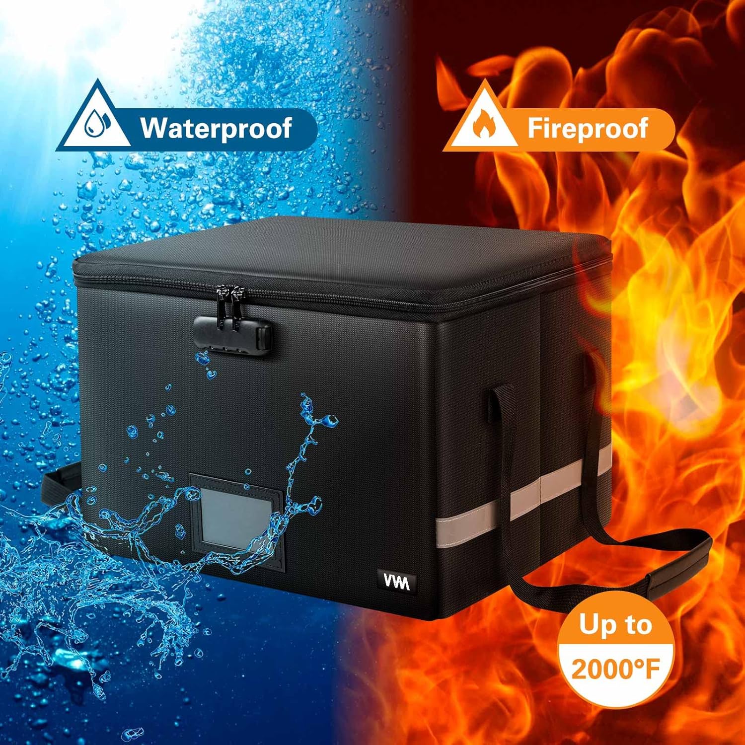 Fireproof File Box,File Storage Organizer,Filing Cabinet Box with Lock, Collapsible Document Storage Filing Box with Handle,Portable Box Bin Cabinet for Storage Letter/Legal Folder Home Office Safe,Black Pack of 2