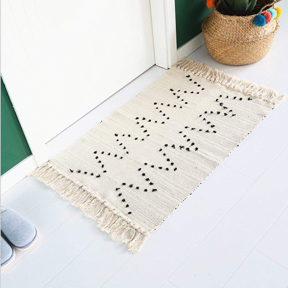 Ukeler Cotton Bathroom Rug 2'&times;3' Black and White Front Door Mat Washable Indoor Outdoor Rugs for Entry, Kitchen, Laundry, Bathroom, Farmhouse