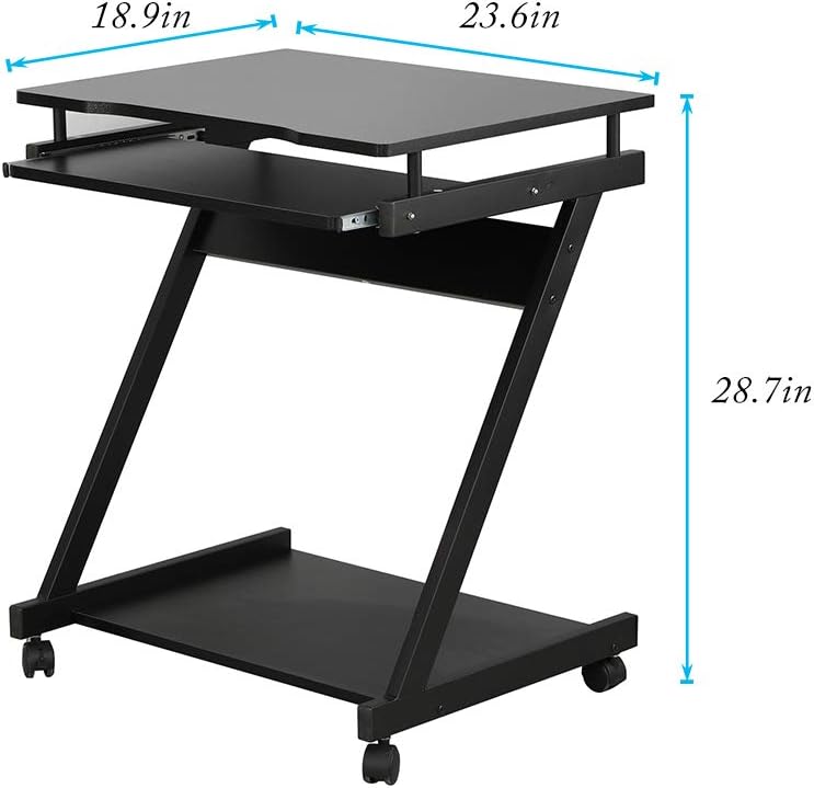 sogesfurniture Mobile Computer Desk, Small Rolling Work Workstation for Home and Office with Printer Shelf, Keyboard Drawers,23.6 x 18.9 x 28.7 Inches,BHUS-DX-8110-BB(Black) Pack of 2