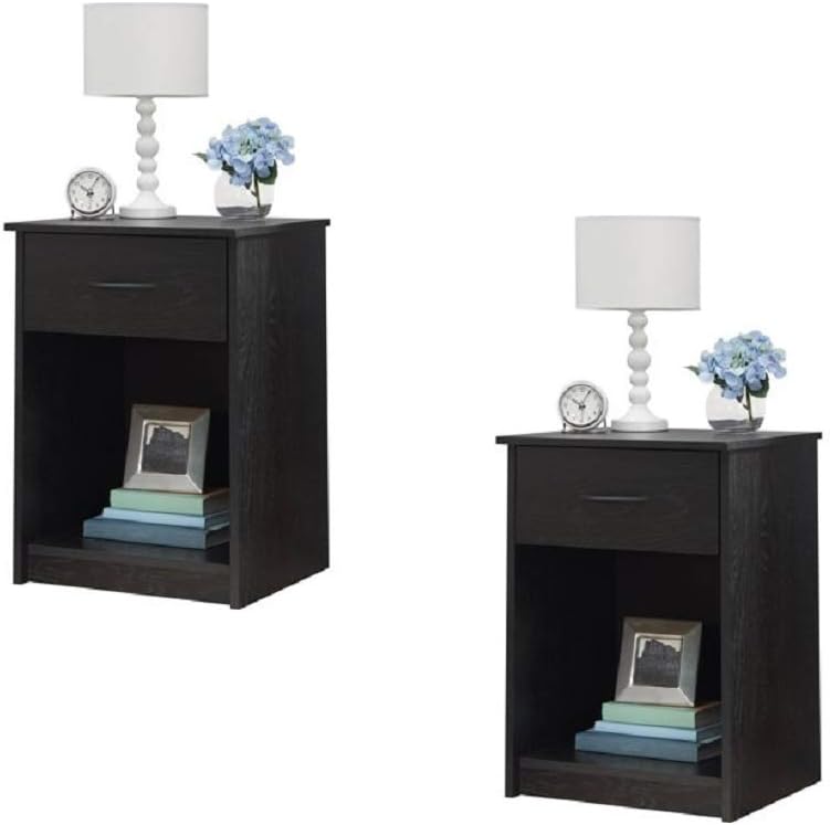 Set of 2 Nightstand MDF End Tables Pair Bedroom Table Furniture Multiple Colors (Black)