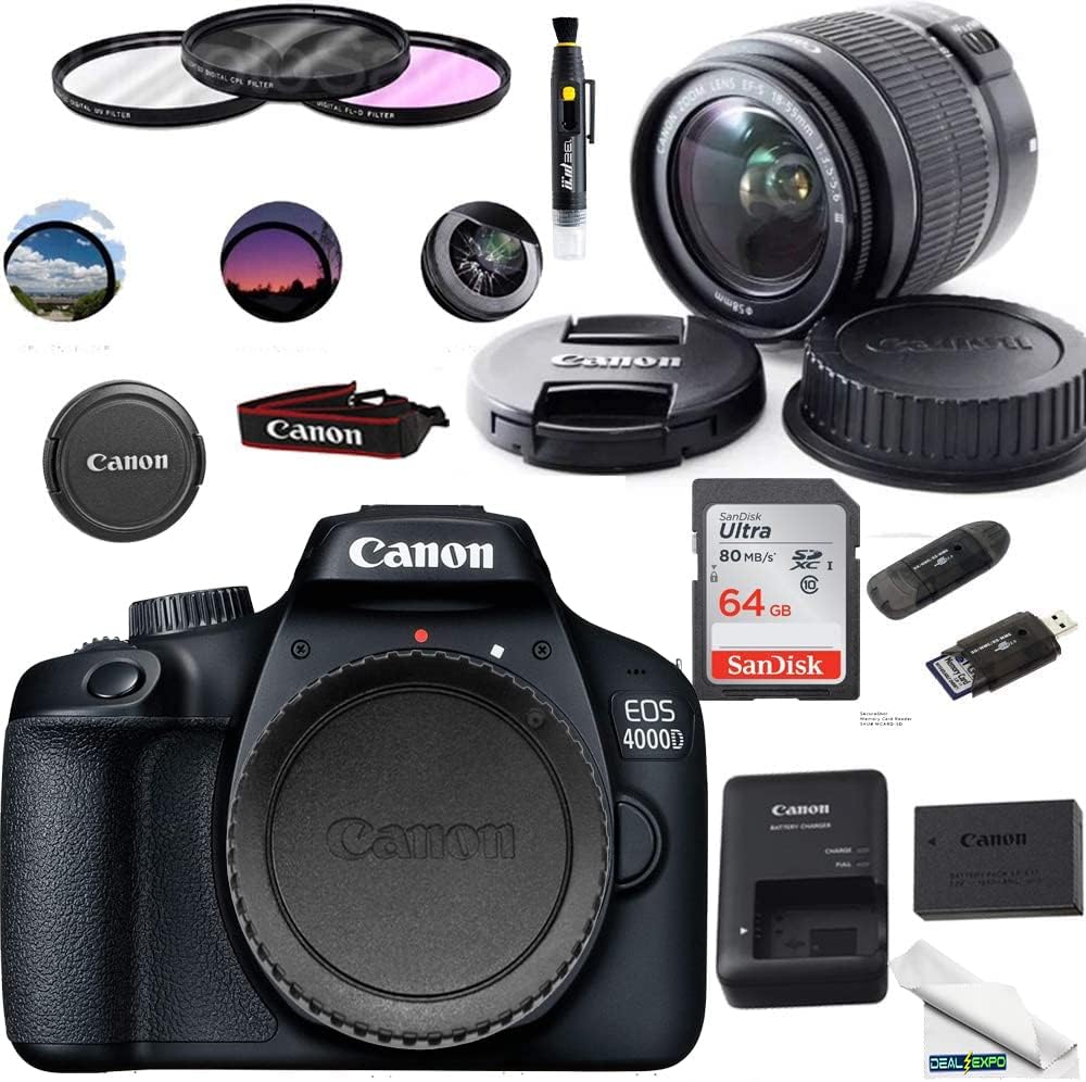 EOS 4000D Digital Camera with EF-S 18-55MM F/3.5-5.6 III Lens + Basic Accessories Bundle (International Version)