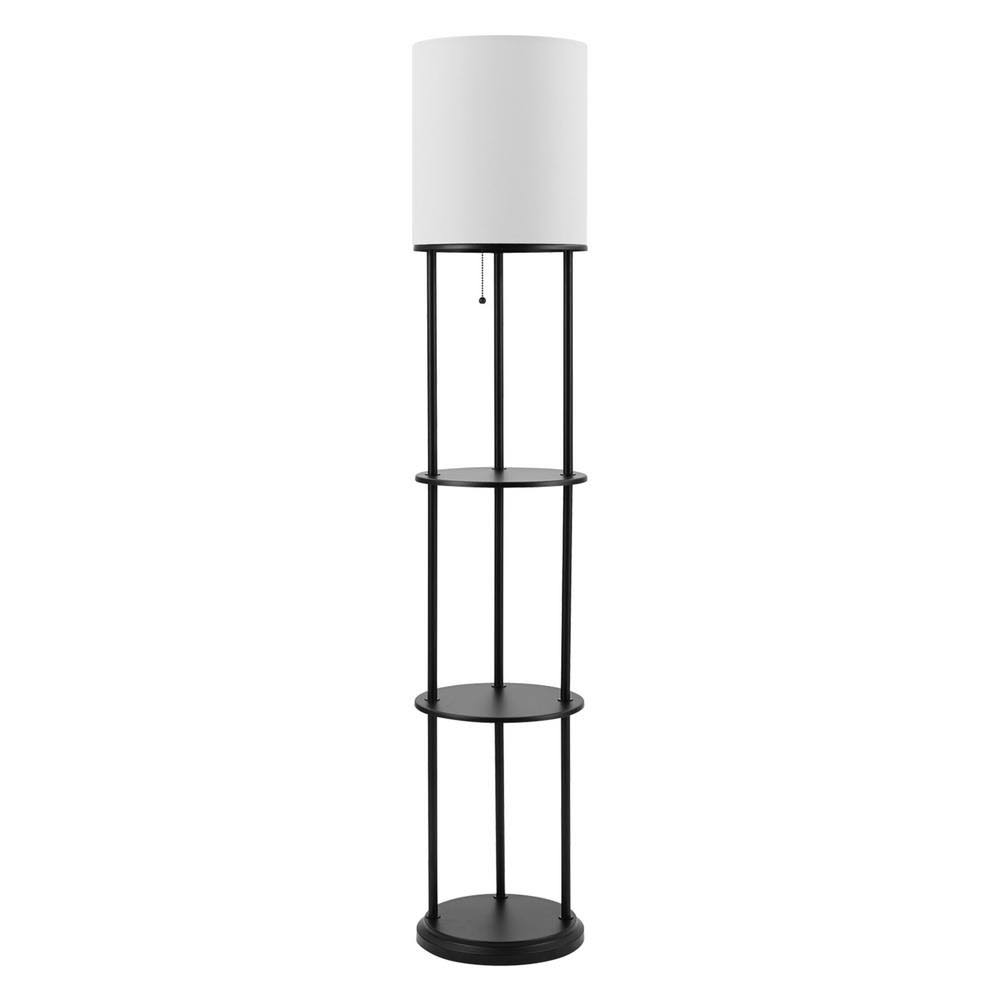 Globe Electric Reid 57.5 in. Matte Black Shelf Floor Lamp with White Linen Shade 67042