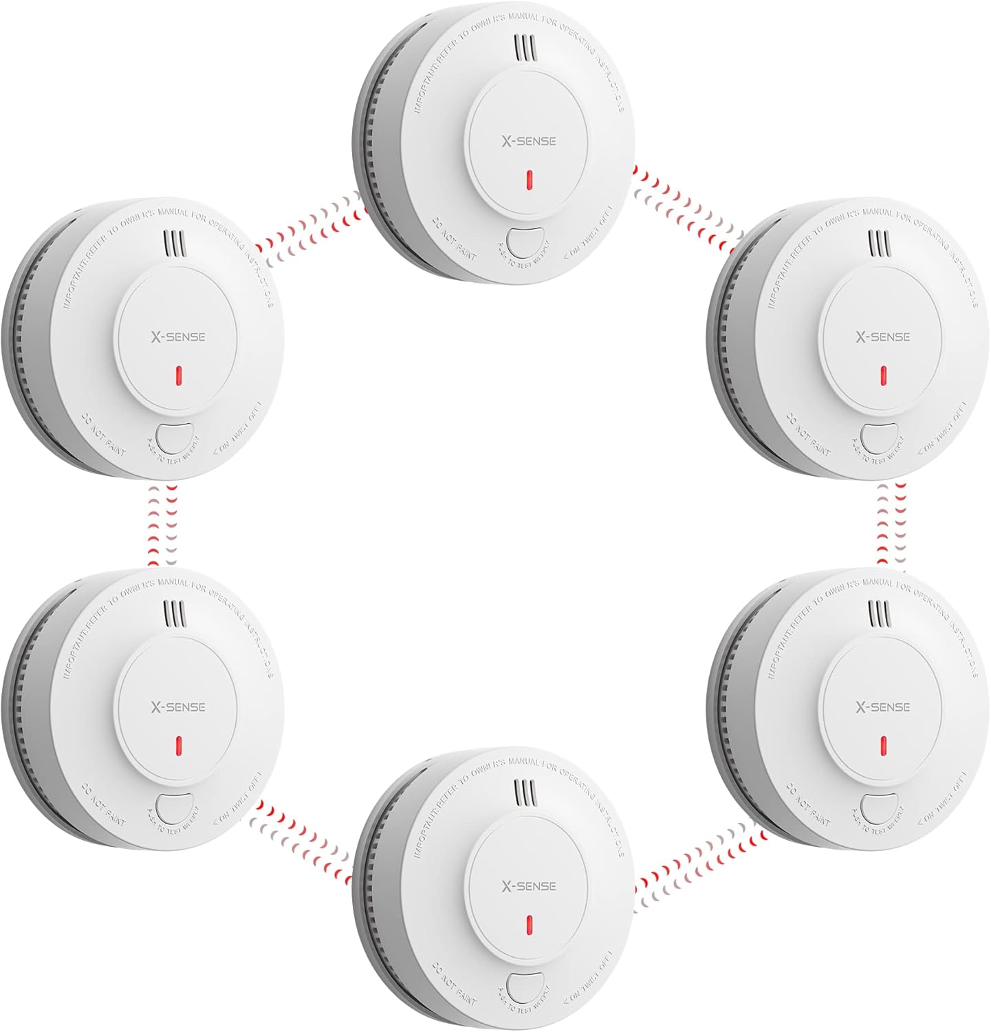 X-Sense 10-Year Battery Wireless Interconnected Smoke Detector Fire Alarm with Over 820 ft Transmission Range, SD19-W, Pack of 6