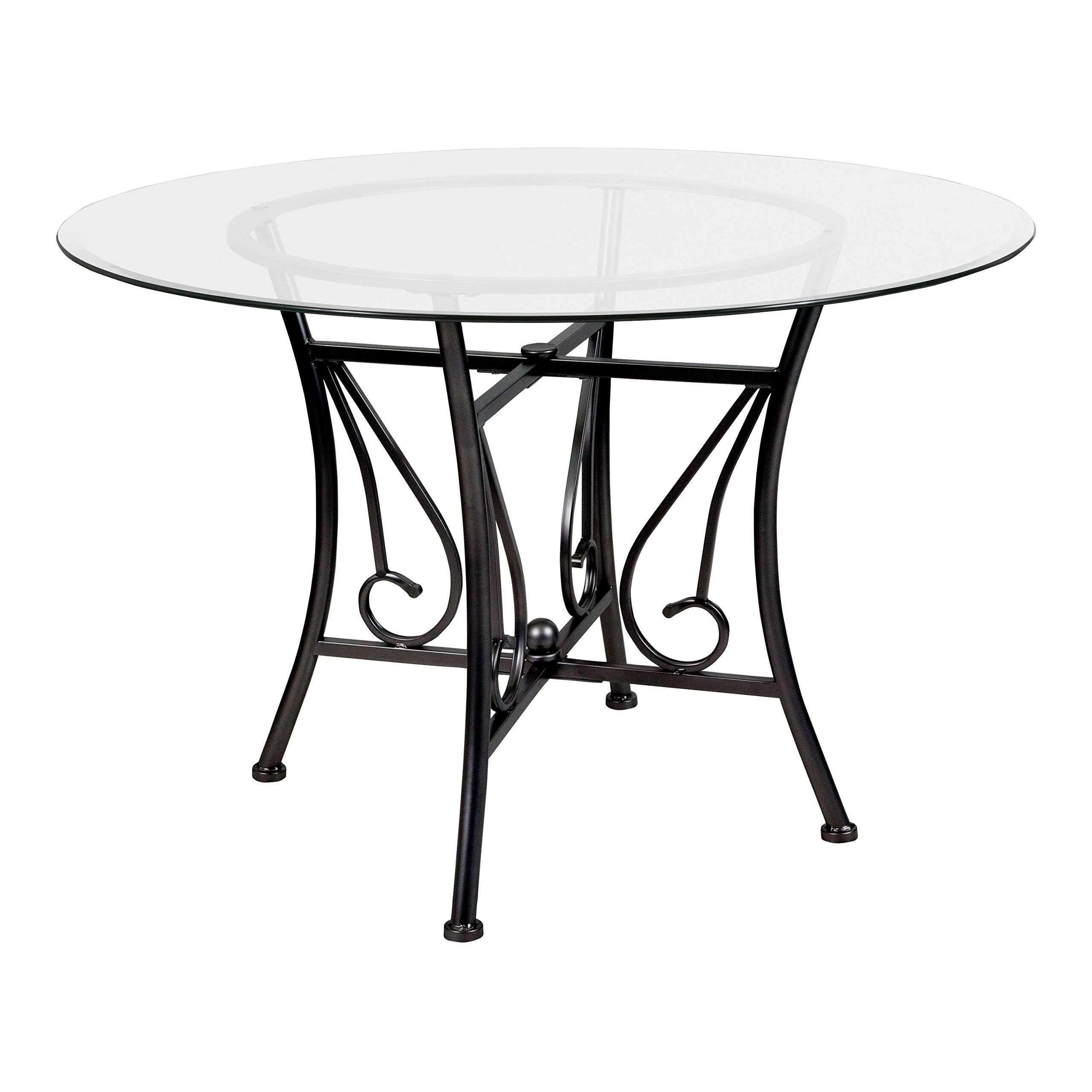 Flash Furniture Princeton 45x22 Round Glass Top Dining Table, Black