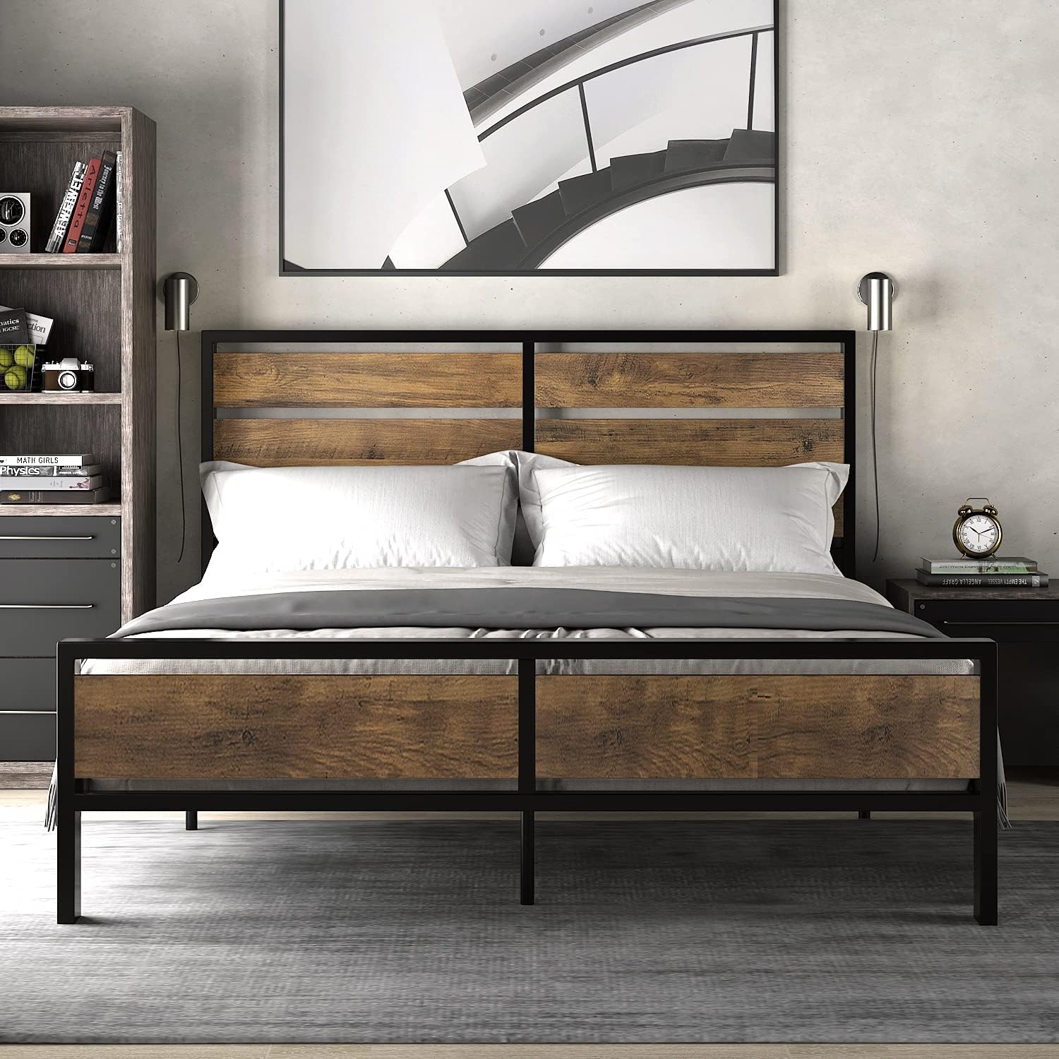 SHA CERLIN Full Size Bed Frame with Wood Headboard and Footboard, Heavy Duty Metal Slat Support Mattress Foundation, Easy Assembly/Non-Slip Without Noise,Frame Black