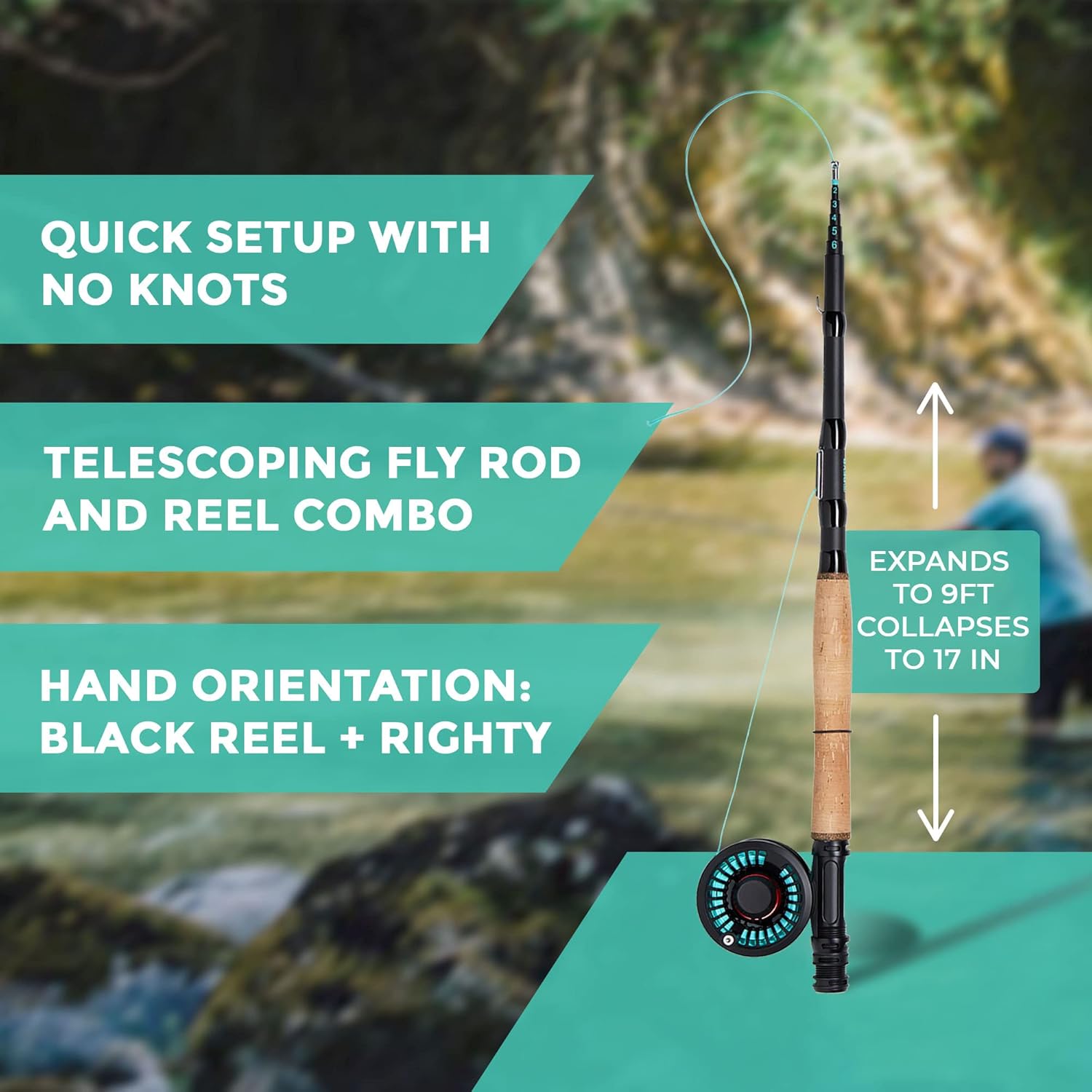 REYR Gear - First CAST Fly Rod, Telescoping Travel Fly Rod and Reel Combo, Portable Fly Fishing Gear for Traveling and Backpacking, 6WT Fishing Rod