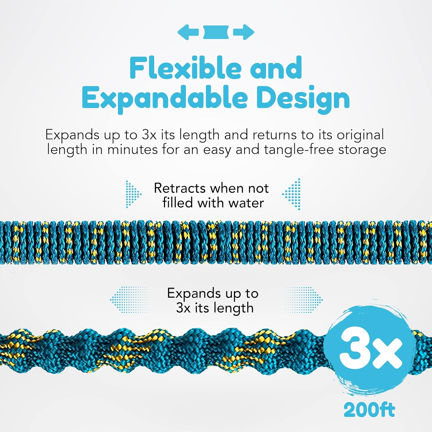 Expandable Garden Hose 200FT Retractable and Flexible Water Hose with 10 Function Spray Nozzle 3/4 Inch Easy Removal Solid Brass Connector Extra Strength Fabric