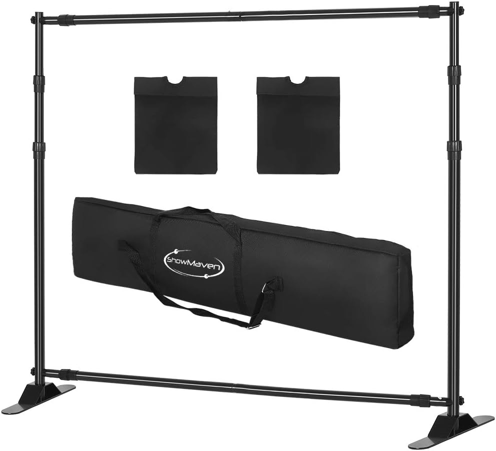 ShowMaven 10x8ft Photography Backdrop Stand Heavy Duty, Background Support Stand,Banner Stand Adjustable Trade Show Display Stand Step and Repeat Stand