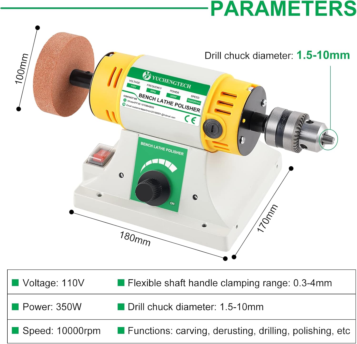 YUCHENGTECH Bench Lathe Polisher Jewelry Rock Polishing Buffer Machine Mini Bench Buffer Polisher Electric Lathe Polisher Rock Grinder 110V For Jewelry Making Wood Crafting Manual DIY