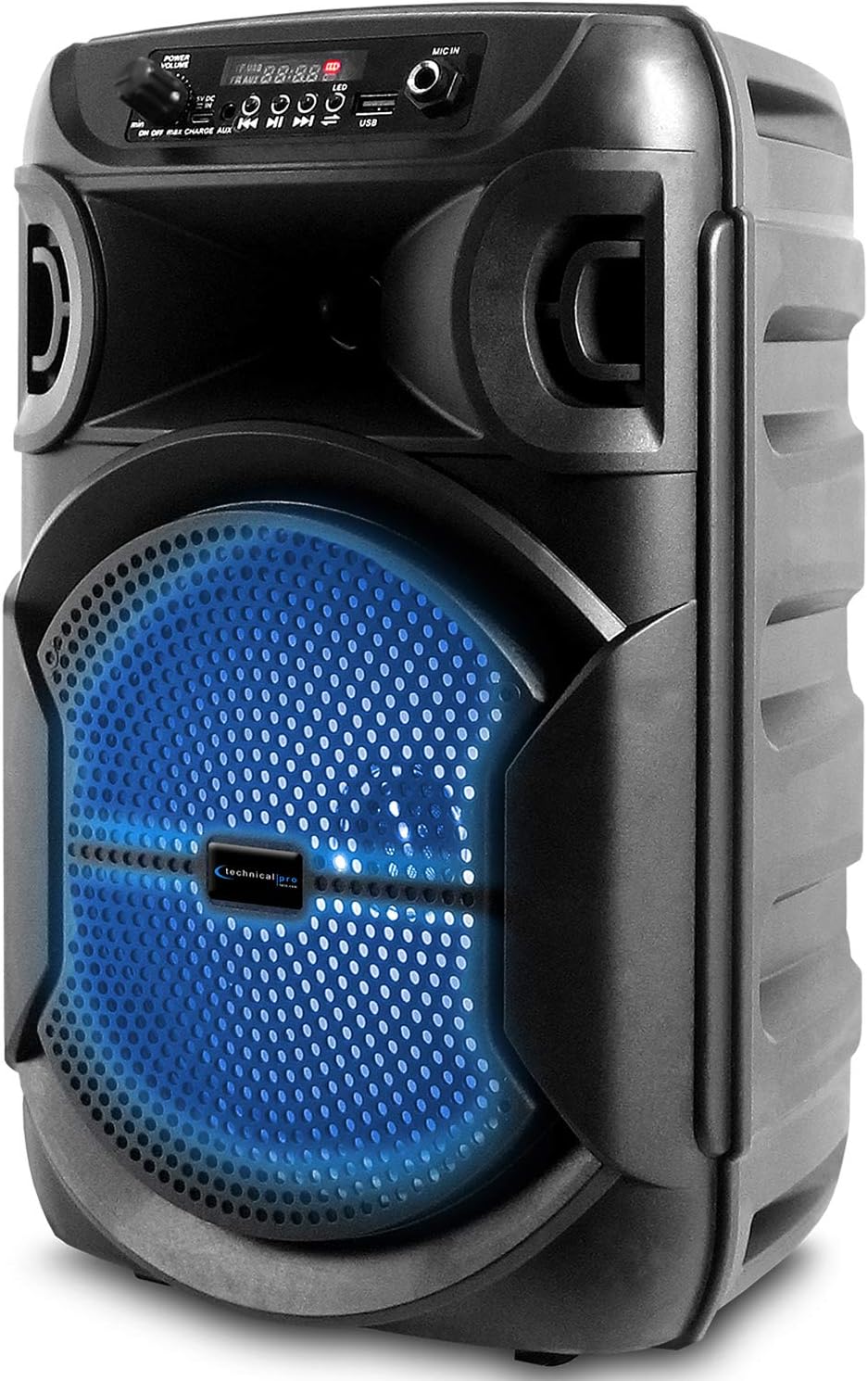 Technical Pro 8 Inch Portable 500 Watts Bluetooth Speaker w/Woofer & Tweeter and Portable Microphone w/Digital Processing, XLR to 1/4
