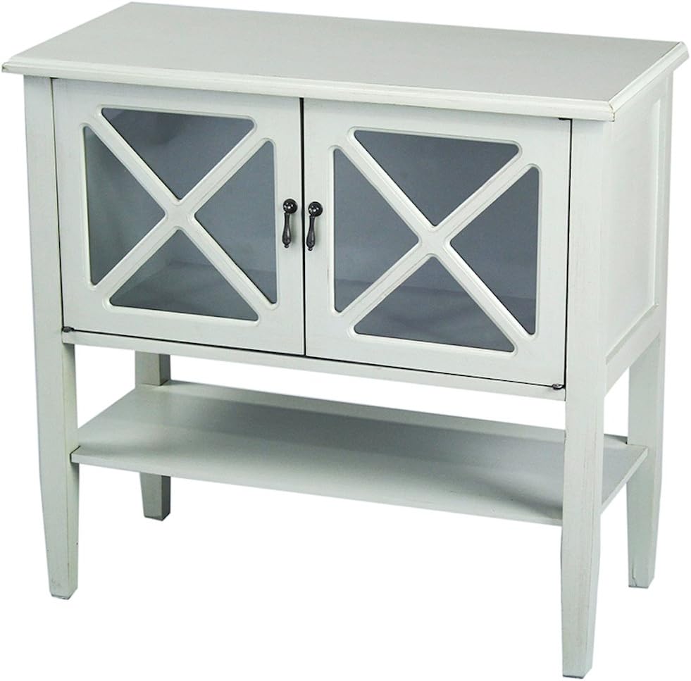 Heather Ann Creations Modern 2 Door Accent Console Cabinet with X Pane Glass Insert and Bottom Shelf Seafoam Green