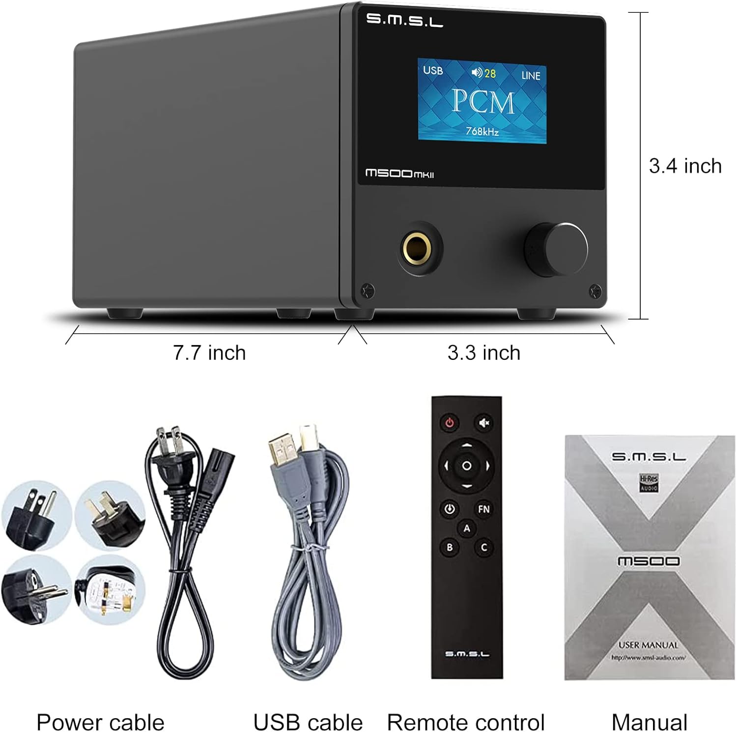 SMSL M500 MKII [Upgrade Version] MK2 LDAC DAC Headphone Amplifier MQA Decoding Audio Decoder LME4972 ES9038PRO DSD512 768kHz XMOS XU-216 D/A chip USB Uses with Remote Control