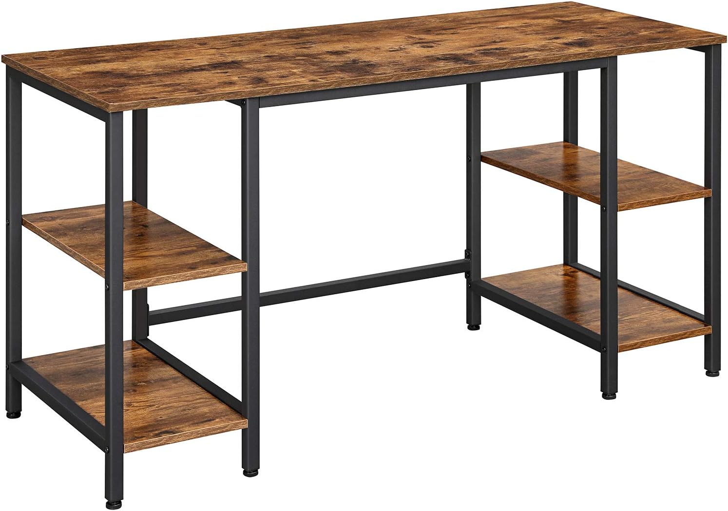 VASAGLE Computer Desk, 54 Inch Writing Desk with 4 Shelves for Home Office, Industrial Style PC Laptop Table, Spacious Storage, Rustic Brown and Black ULWD54X