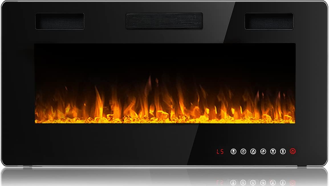 Waleaf 36 inch Electric Fireplace Recessed Electric Fireplace Wall Mounted Fireplace Heater with Multicolor Flame Flush Mount Linear Insert with Remote Control Touch Screen