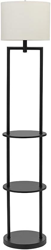 Catalina 19651-001 Mid-Century Modern Round Etagere Floor Lamp with Shelves and Linen Shade, 60