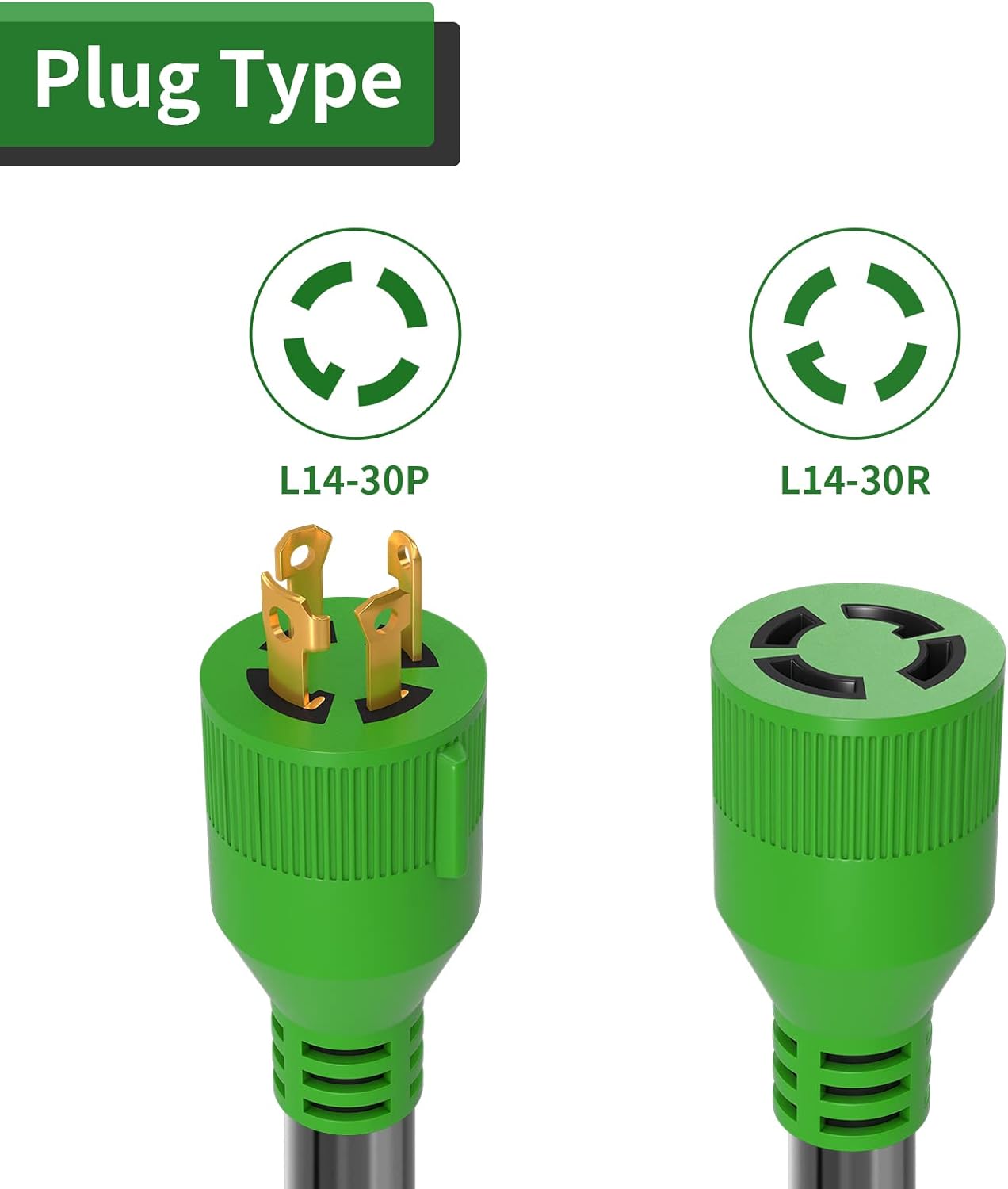 RVGUARD 4 Prong 30 Amp 40 Feet Generator Extension Cord, NEMA L14-30P/L14-30R, 125/250V Up to 7500W 10 Gauge SJTW Generator Cord with Cord Organizer, ETL Listed Pack of 2