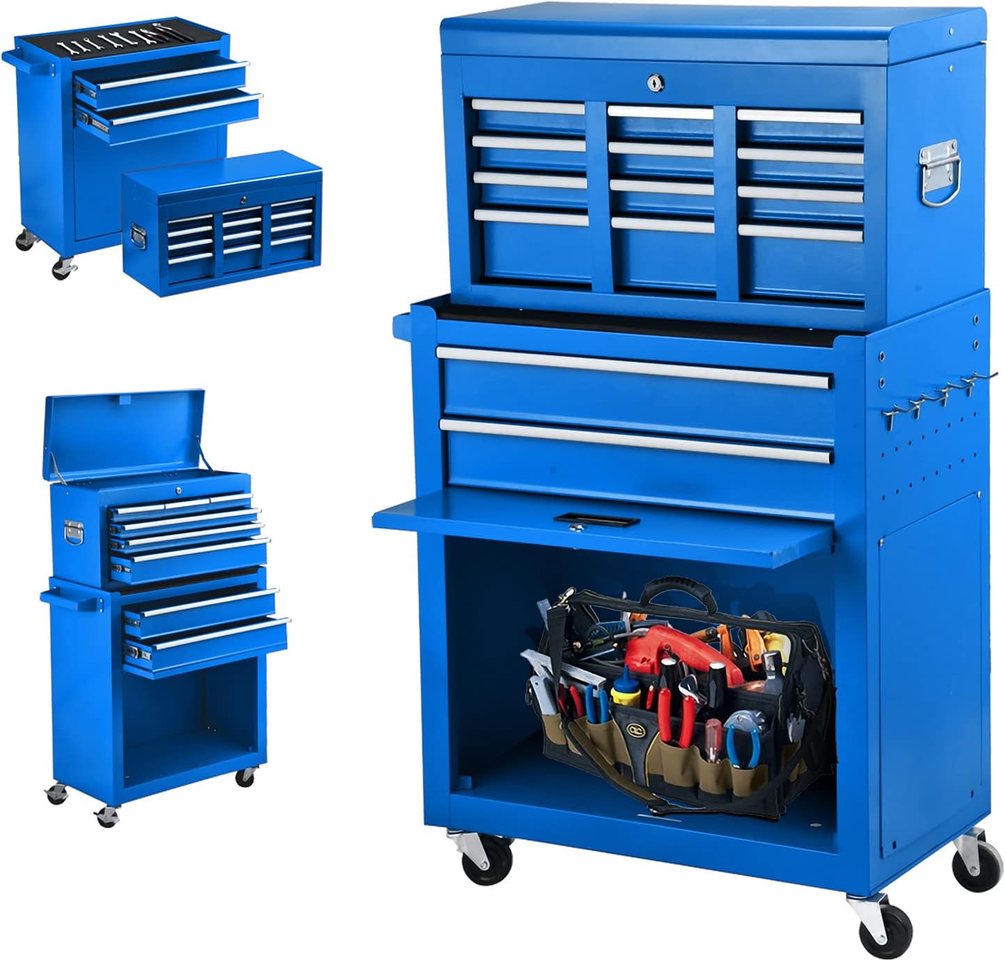 Big Rolling Tool Chest Tool Box, 8-Drawer High Capacity Tool Chest Tool Storage Cabinet with Wheels, Toolbox with Lockable Drawers, Tool Chest for Workshop Machinery Garage 2021New (Black)