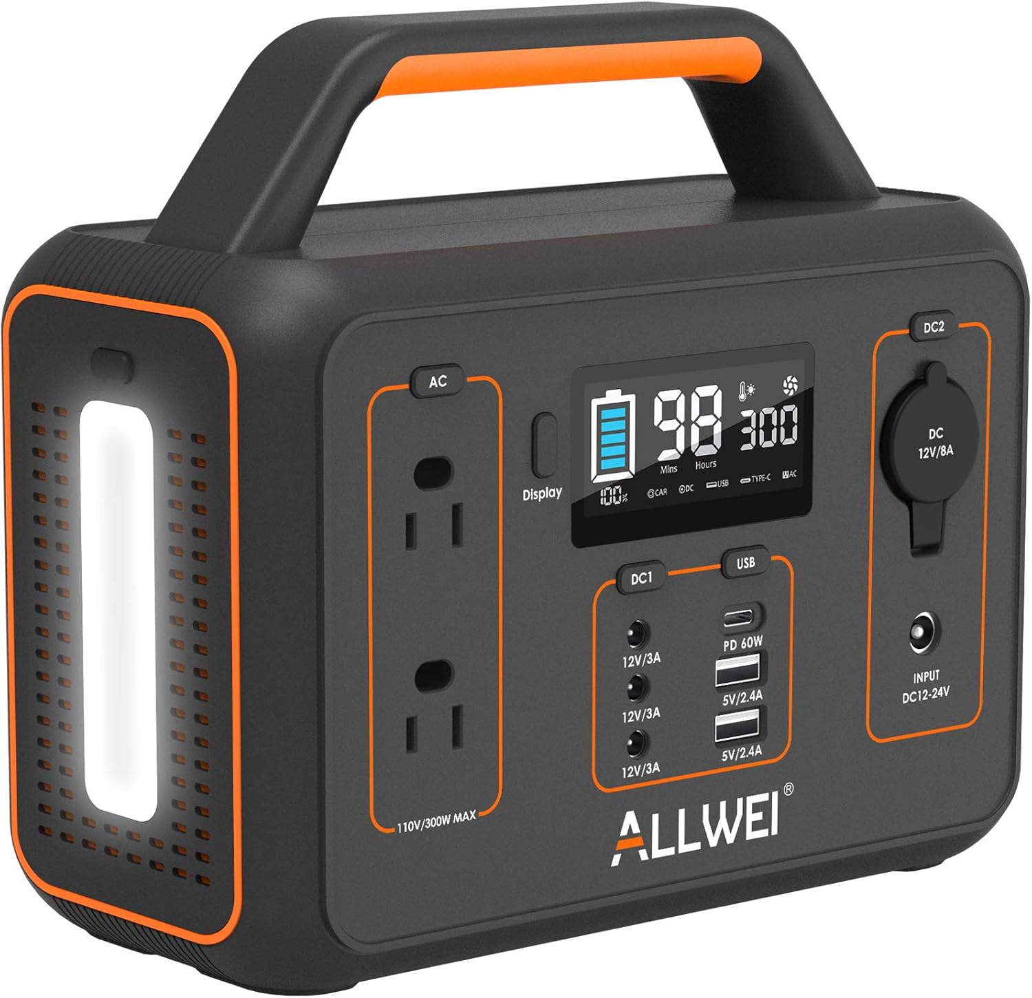ALLWEI Portable Power Station, 280Wh Backup Lithium Battery, Regulated DC for mini Cooler, USB-C PD60W, 300W Pure Sine Wave AC Outlet Solar Power Generator for Outdoors Camping Travel Emergency
