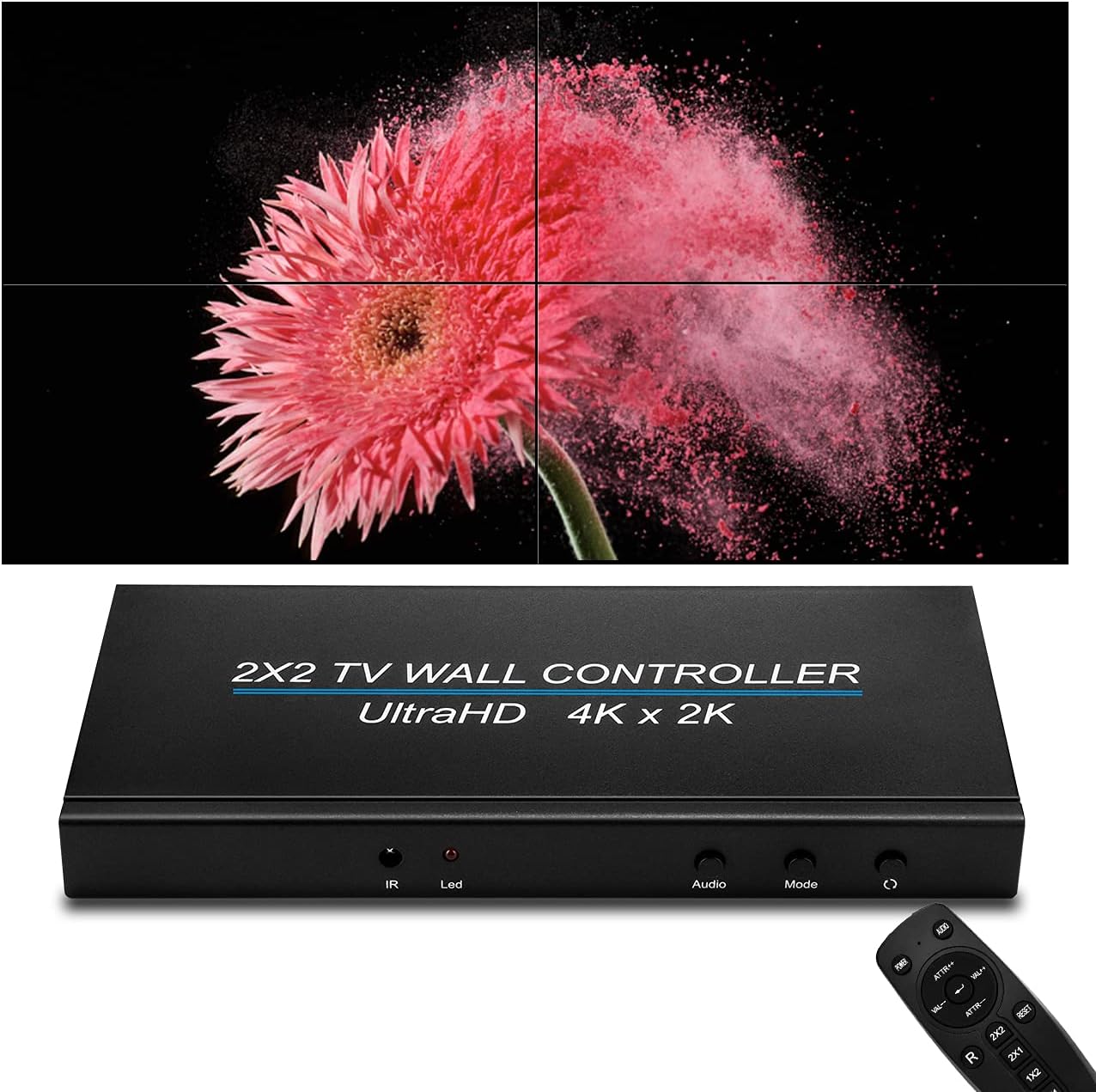 SKYLIGE Video Wall Controller, 2X2 HDMI LED TV Wall Control Processor Support 4 HDMI Output & 8 Display Modes - 2x2, 1x2, 1x3, 1x4, 2x1, 3x1, 4x1, Black