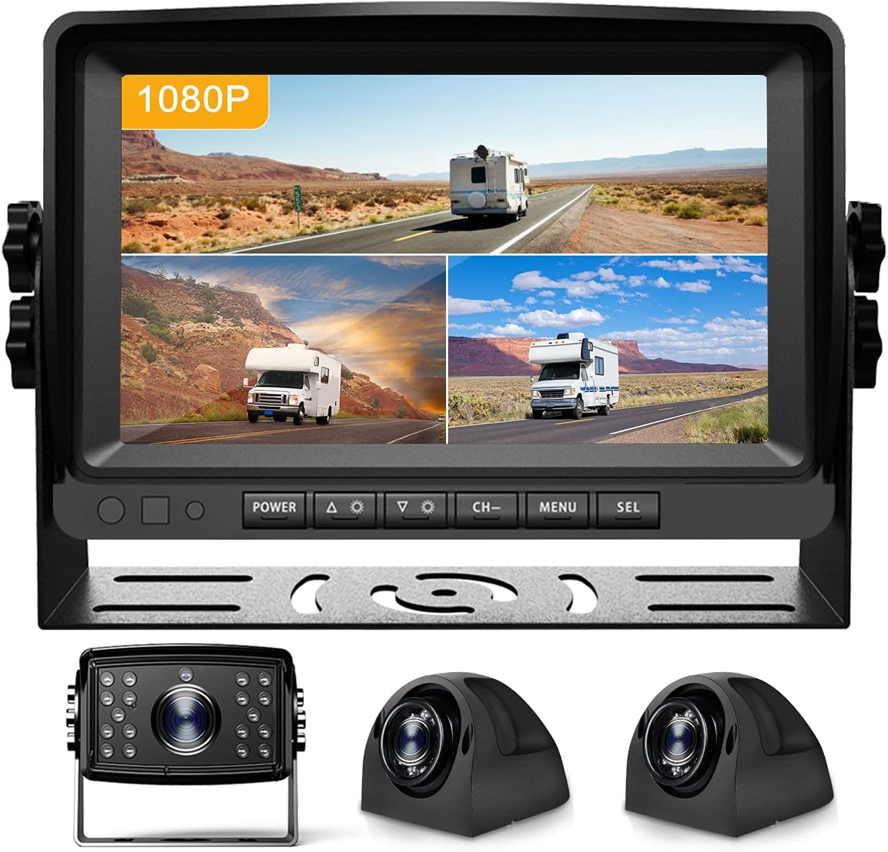 Fursom 9'' 1080P DVR Wired Backup Camera System , HD Quad Split Monitor, 4 x Cameras, IP69 Waterproof Side Rear View Car Reverse Cam for Large Vehicles, Semi-Trailer, Box Truck, RV, Bus
