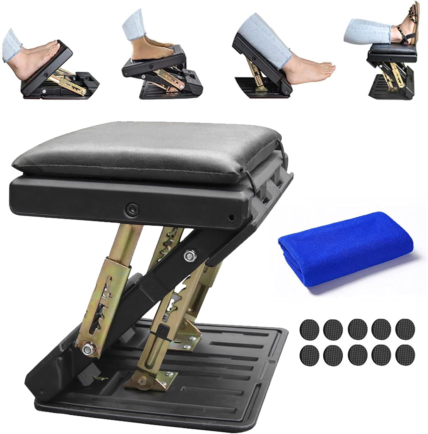 Ergonomic Footrest, Upgrade Adjustable Footrest Max-Load 180Lbs with Removable Soft Foot Rest Pad Under Desk Footrest for Car, Home, Train, 4-Level Height Adjustment (Beige) Pack of 2