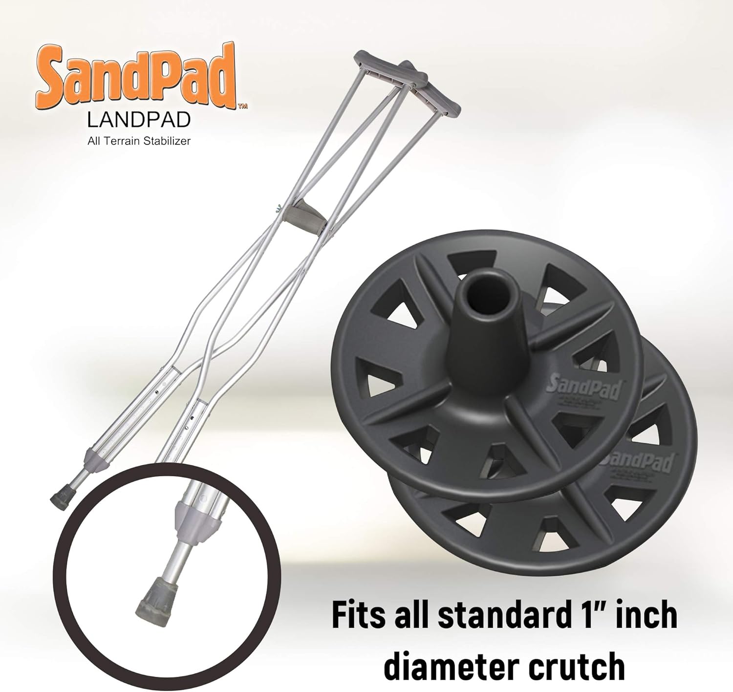 EZ-Walk/SandPad™ LandPad All Terrain Stabilizer Tips (Paired Pack for Crutches) by American Ventures Ltd. Pack of 2