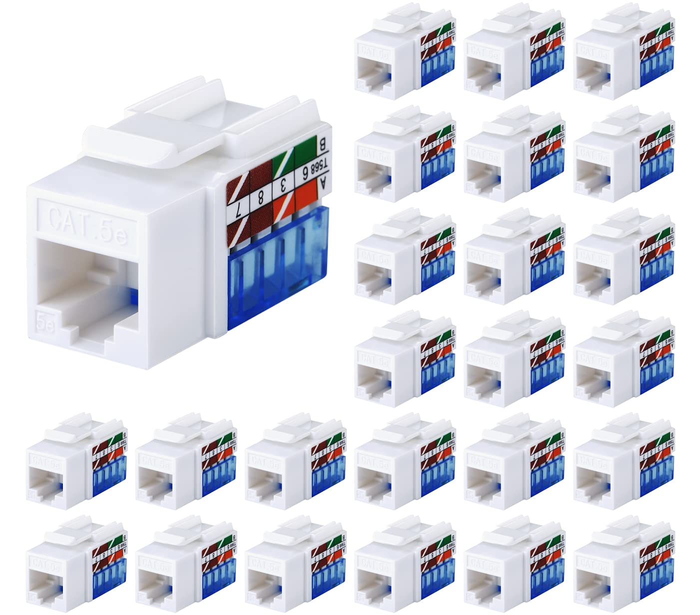 Cat6 RJ45 Keystone Jack 25-Pack Module Connector UL Listed, 90 Degree Insert Coupler, Punch Down Keystone Jack Adapter, White