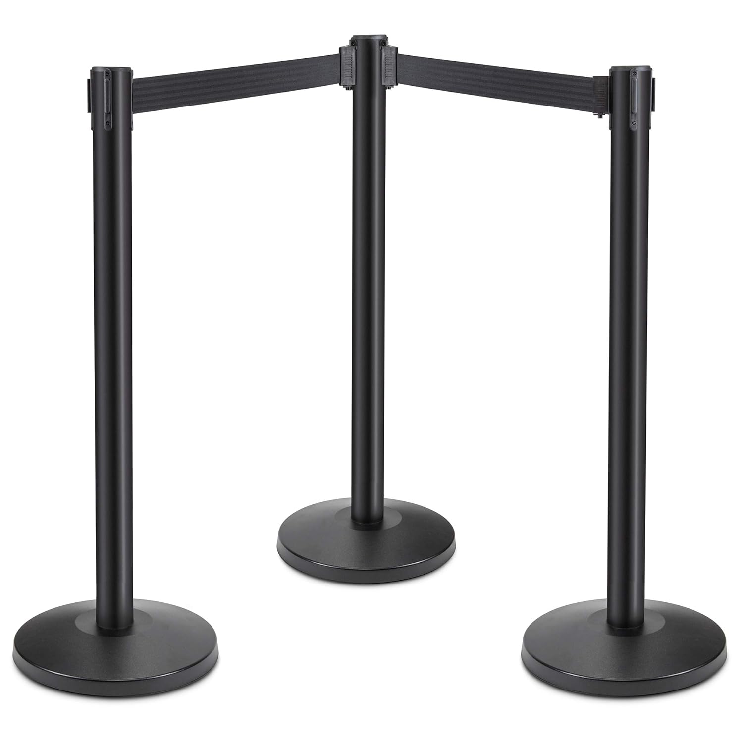Jumbl Stanchions with 8.5 Foot Retractable Belt, Sturdy Post Barriers, Heavy Duty Steel Weighted Base, Safety Lock, Easy Assembly for Crowd Control, Lines & Queues (3-Pack)