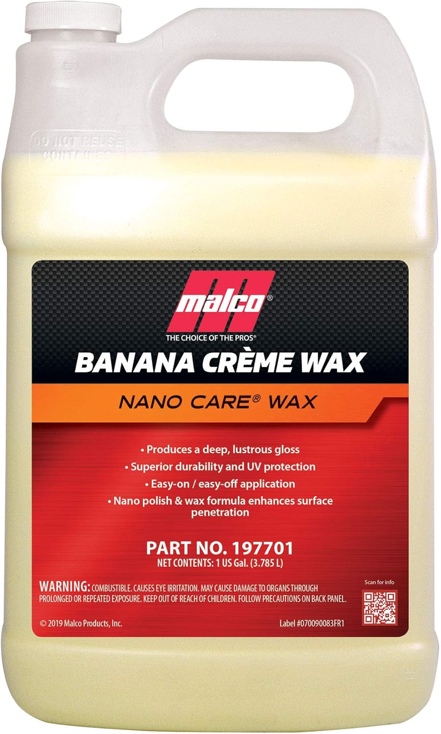 Malco Nano Care Banana Creme Wax - Deep Gloss Shine and Long-Lasting UV Protection / For Automotive, Marine and Industrial Finishes / 1 Gallon (197701) Pack of 2