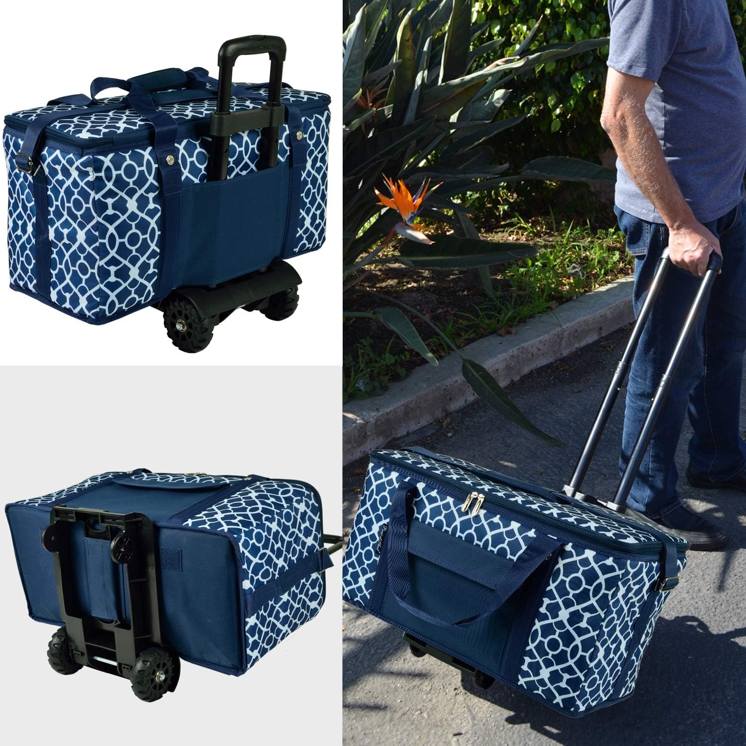 Picnic at Ascot Travel Cooler with Wheels- 64 Can Capacity- Collapsible Leakproof Cooler- Designed & Quality Approved in the USA
